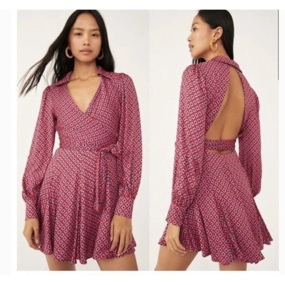 Free People It Takes Two Mini Dress Raspberry Geo Print XS
